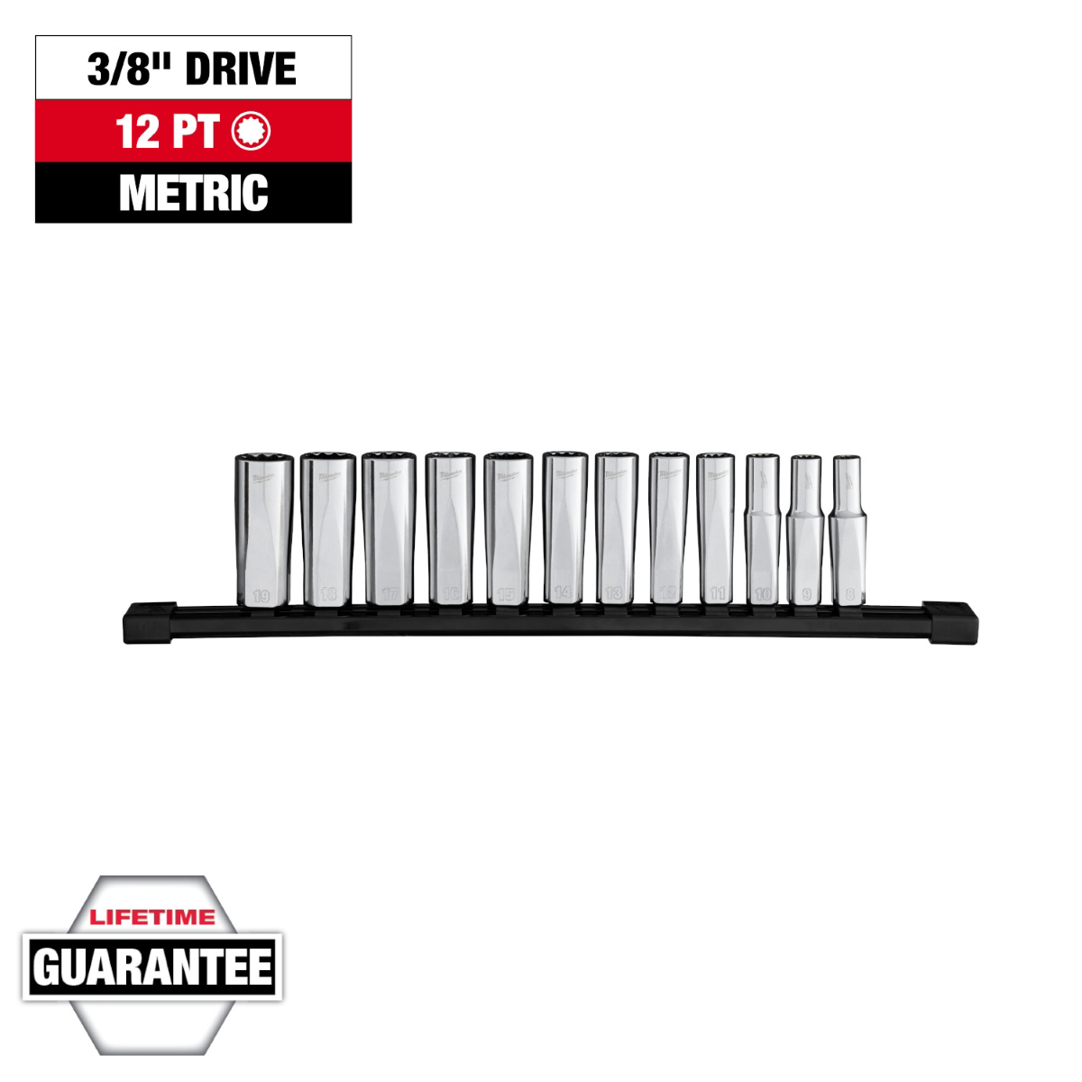 Milwaukee Tool 12pc 3/8 inch Drive 12-Point Deep Well Metric Socket Set