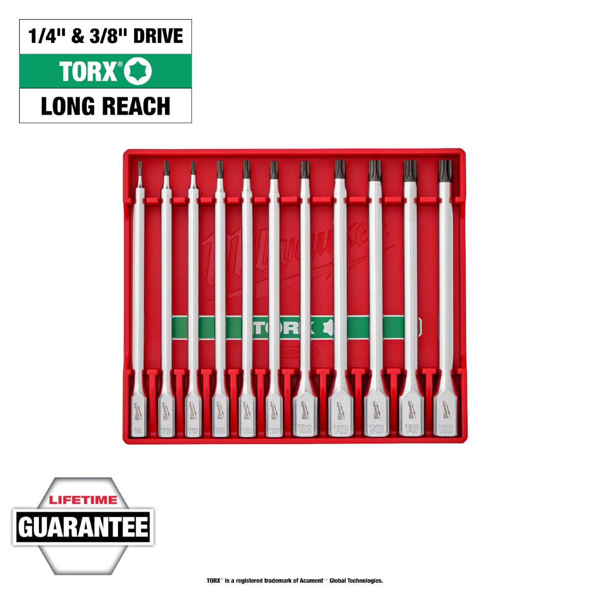 Milwaukee Tool 1/4 Inch and 3/8 Inch Drive Long TORX Bit Socket Set - 11 Piece