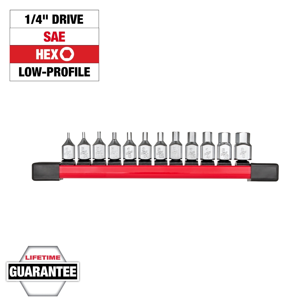 Milwaukee Tool 1/4 Inch Drive Low-Profile Hex Bit Socket Set - SAE - 12 Piece