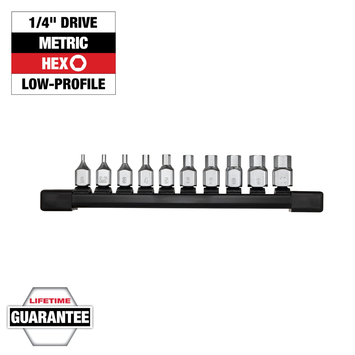 Milwaukee Tool 1/4 Inch Drive Low-Profile Hex Bit Socket Set - Metric - 10 Piece