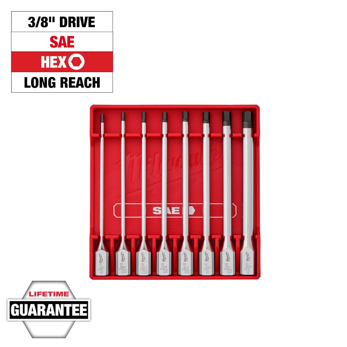 Milwaukee Tool 3/8 Inch Drive Long Hex Bit Socket Set - SAE - 8 Piece