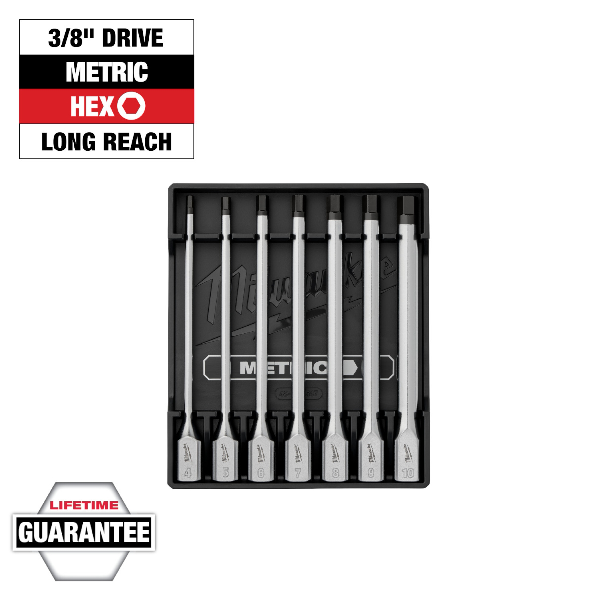 Milwaukee Tool 3/8 Inch Drive Long Hex Bit Socket Set - Metric - 7 Piece