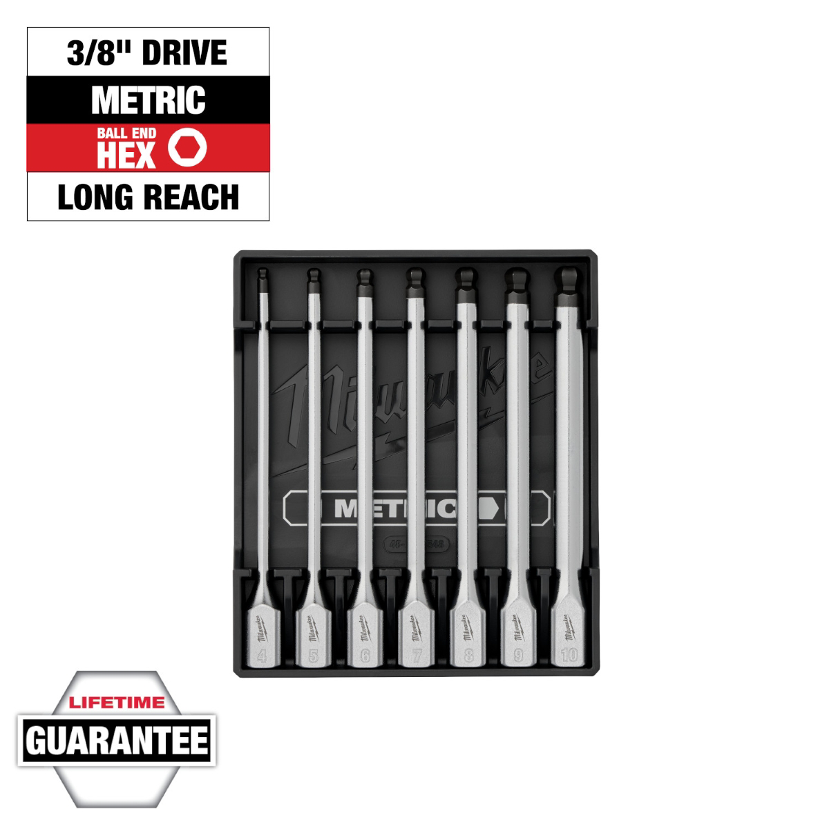 Milwaukee Tool 3/8 Inch Drive Long Ball End Hex Bit Socket Set - Metric - 7 Piece