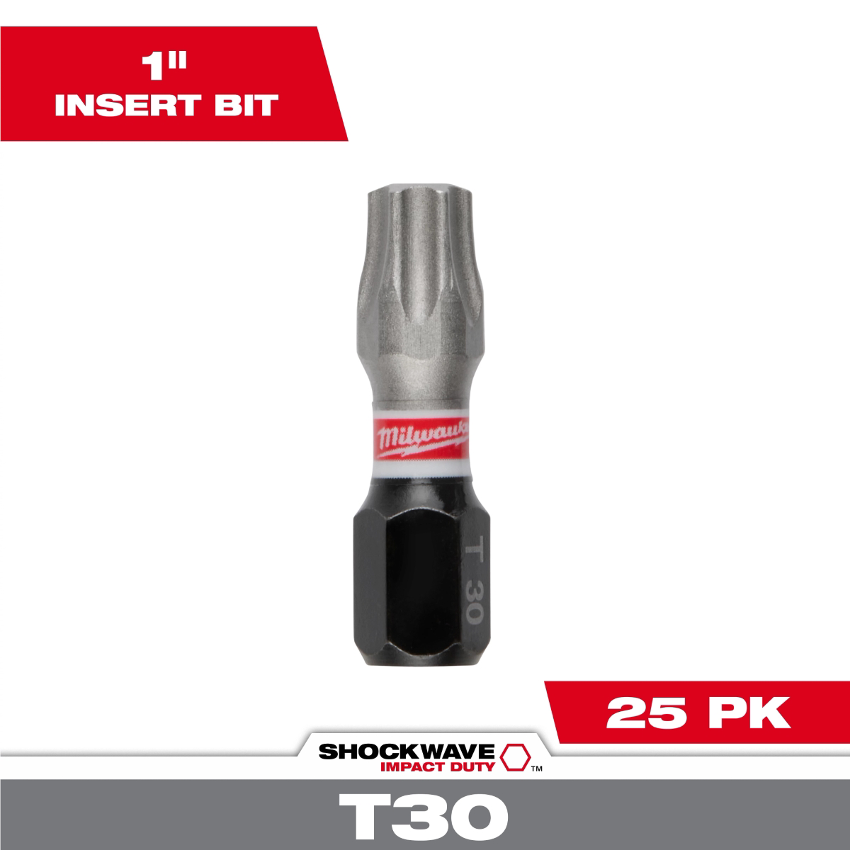 Milwaukee Tool Shockwave Impact Duty 1 Inch T30 Insert Bits 25pk
