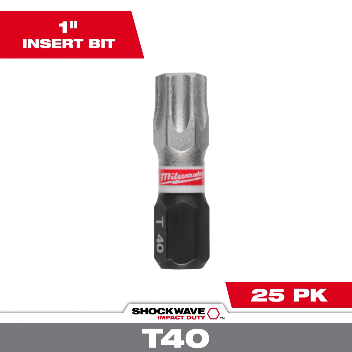 Milwaukee Tool Shockwave Impact Duty 1 Inch T40 Insert Bits 25pk
