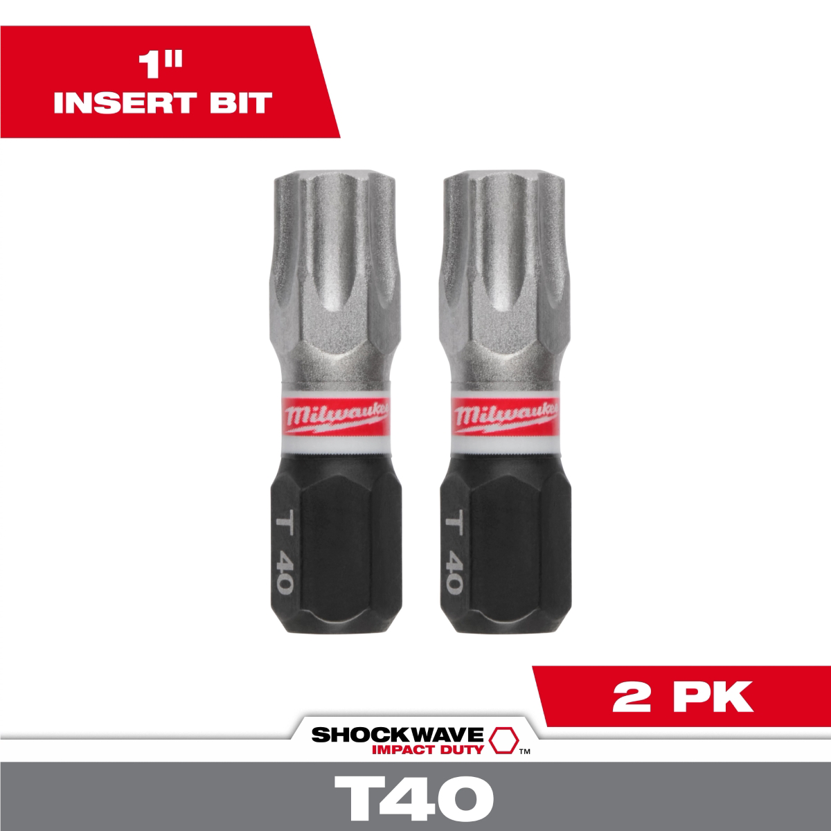 Milwaukee Tool Shockwave Impact Duty 1 Inch T40 Insert Bit 2pk
