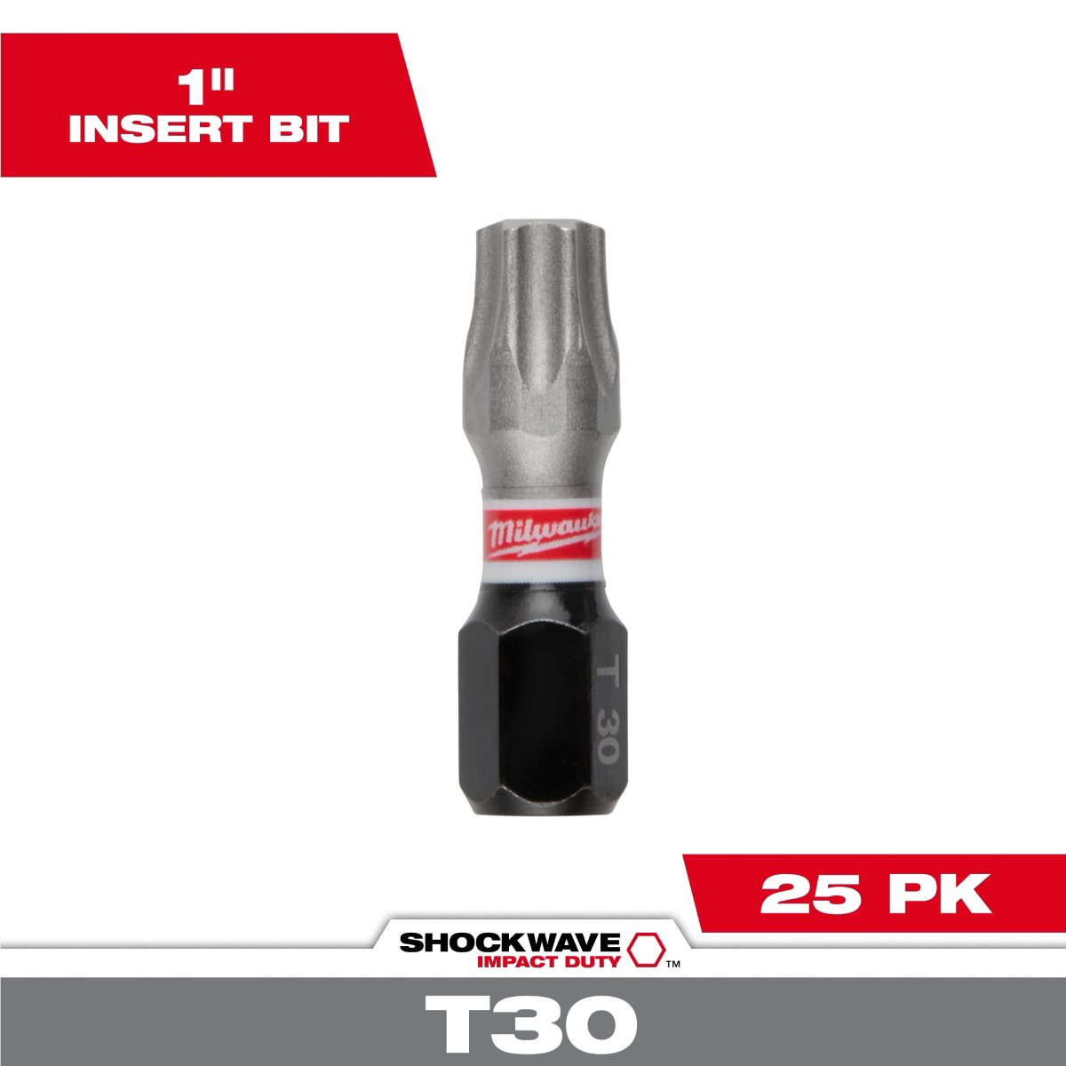 Milwaukee Tool Shockwave Impact Duty 1 Inch T30 Insert Bit Bulk 25