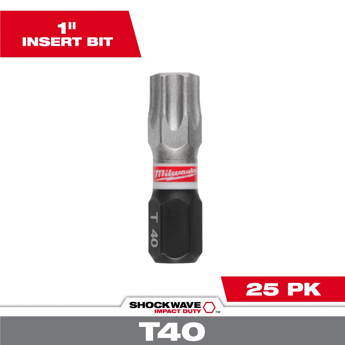 Milwaukee Tool Shockwave Impact Duty 1 Inch T40 Insert Bit Bulk 25