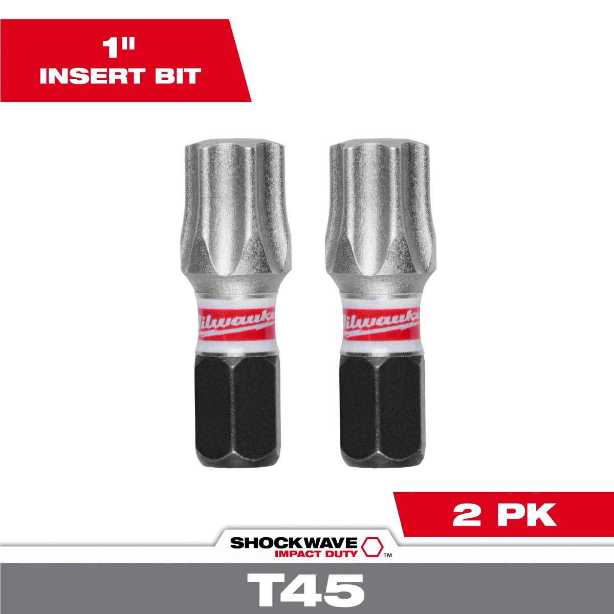 Milwaukee Tool Shockwave Impact Duty 1 Inch T45 Insert Bits 2pk