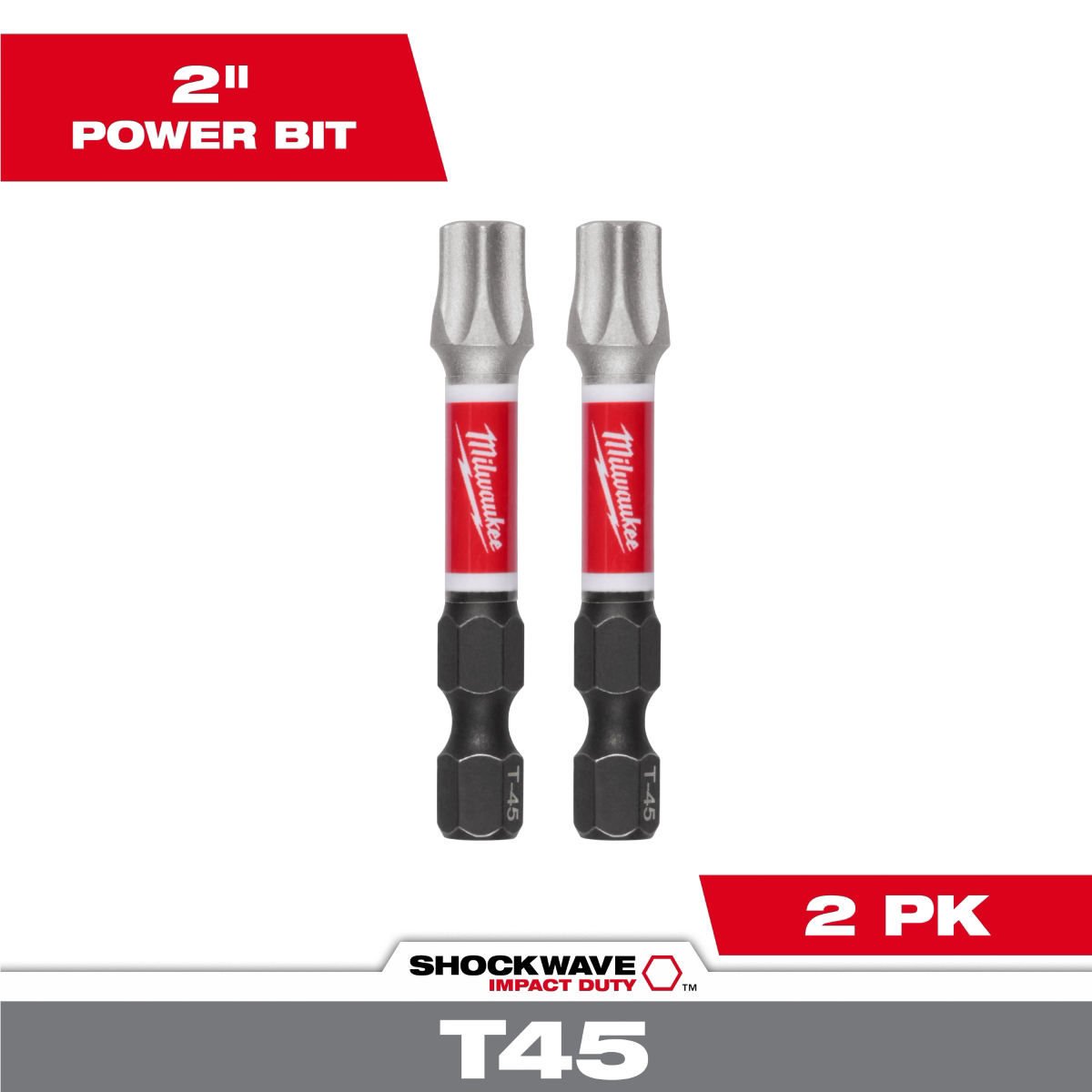 Milwaukee Tool Shockwave Impact Duty 2 Inch T45 Impact Bits 2pk