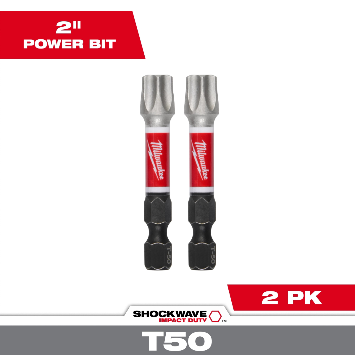 Milwaukee Tool Shockwave Impact Duty 2 Inch T50 Impact Bits 2pk