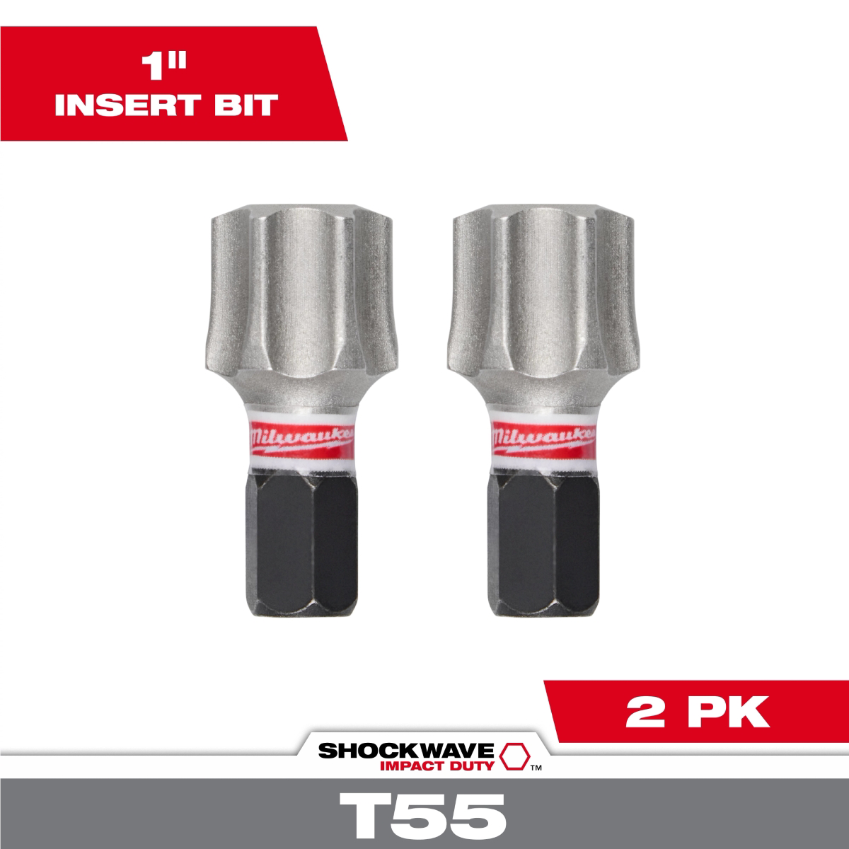 Milwaukee Tool Shockwave Impact Duty 1 Inch T55 Insert Bits 2pk