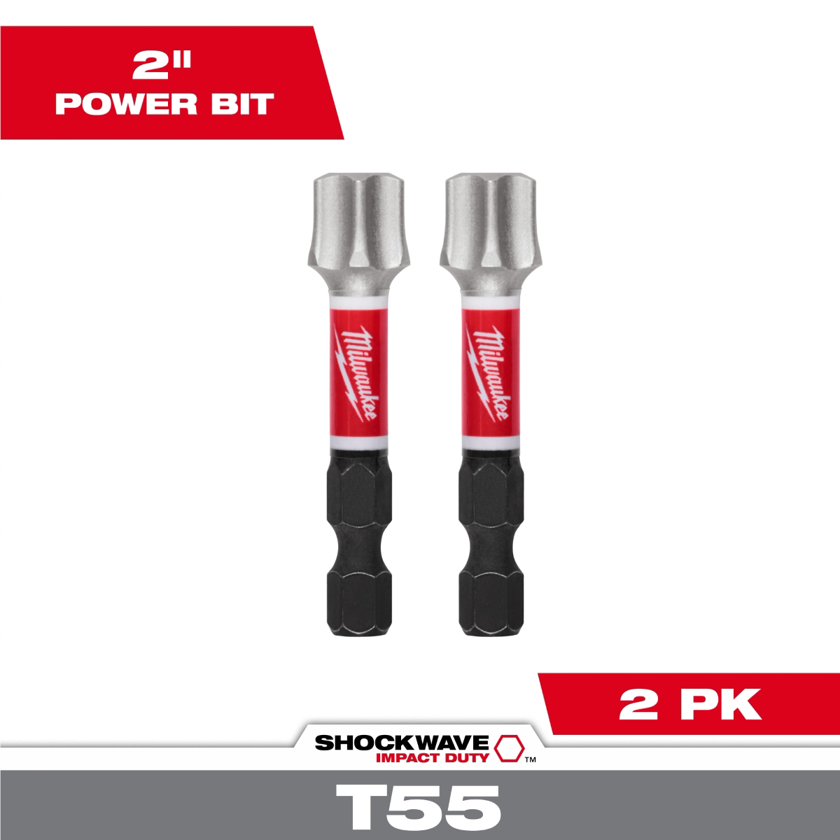 Milwaukee Tool Shockwave Impact Duty 2 Inch T55 Impact Bits 2pk