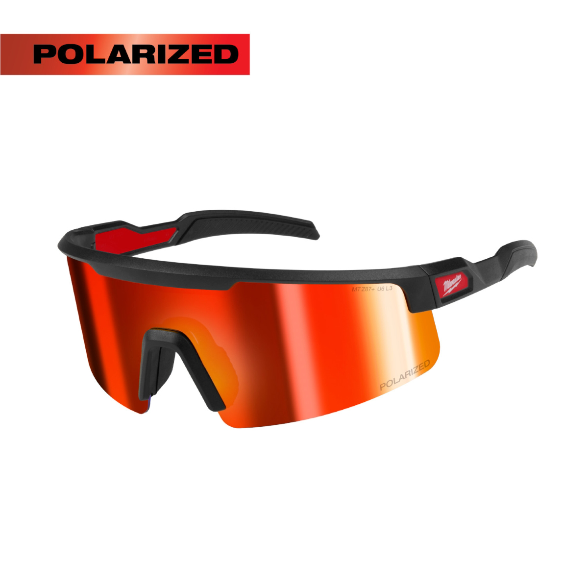 Milwaukee Tool Polarized Wrap Around Safety Glasses - Red Mirrored Dual Coat Lens