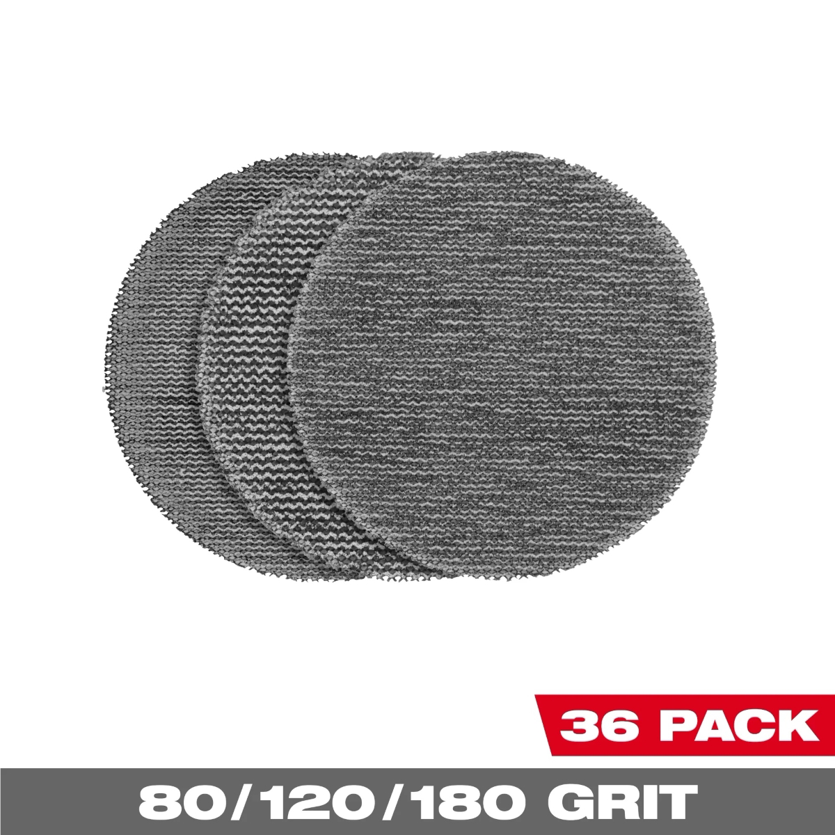 Milwaukee Tool 3 Inch Assorted 80, 120, 180 Grit Mesh Sanding Discs with POWERGRID Tear Resistant Mesh &hyphen; (36 PK) + 3 Pad Savers