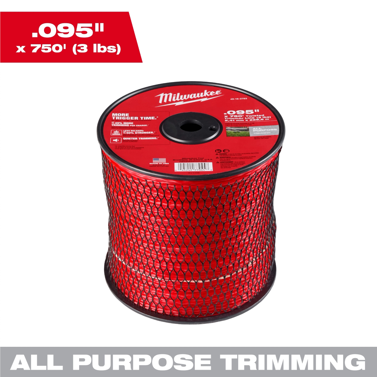 Milwaukee Tool .095 Inch x 750 Feet (3 lbs.) Twisted Trimmer Line