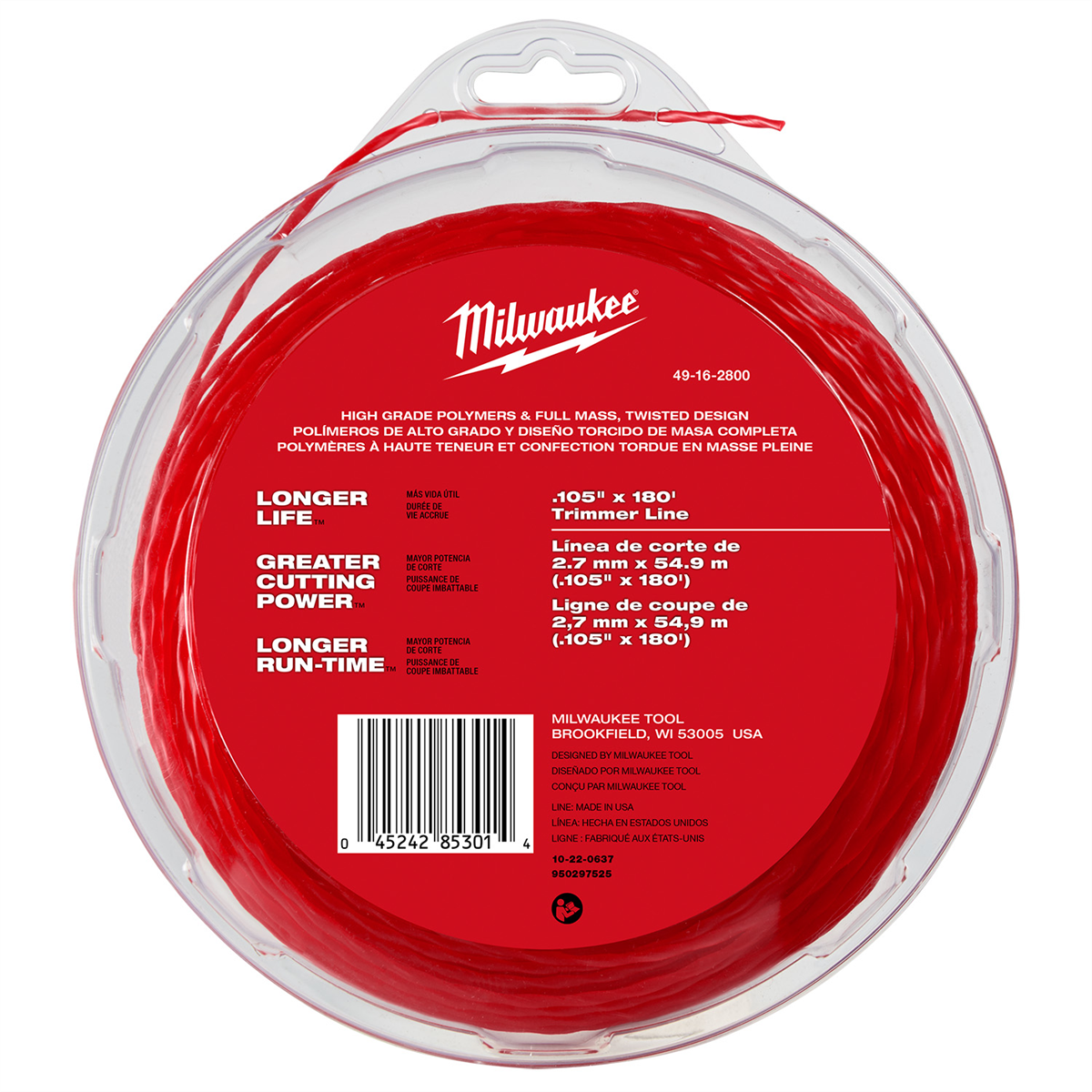 Milwaukee Tool .105" x 180ï¿½ (1 lb.) Twisted Trimmer Line