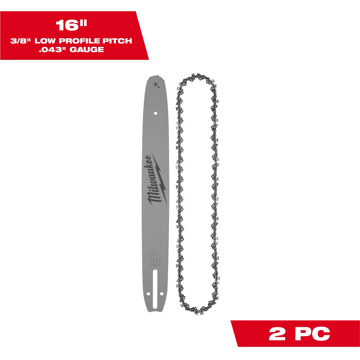 Milwaukee Tool 16" 3/8" LOW PROFILE&trade; Pitch, .043" Gauge Saw Chain and Guide Bar Set