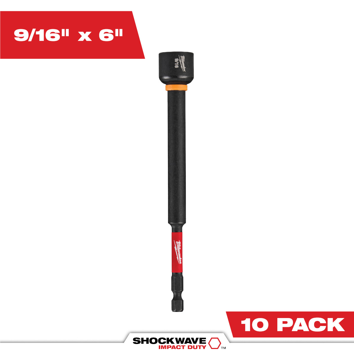 Milwaukee Tool SHOCKWAVE Impact Duty 9/16 Inch x 6 Inch Magnetic Nut Driver BULK 10