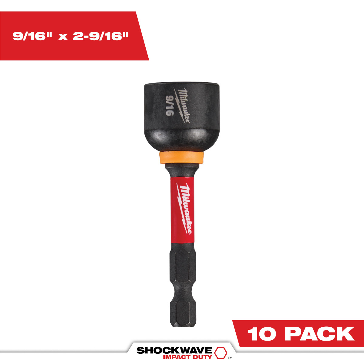 Milwaukee Tool SHOCKWAVE Impact Duty 9/16&rdquo; x 2-9/16&rdquo; Magnetic Nut Driver BULK 10