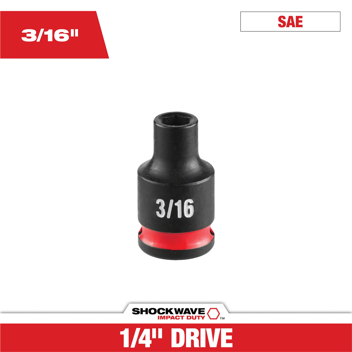 Milwaukee Tool Shockwave™ Impact Duty 1/4" Drive 3/16" Standard 6 Point Socket