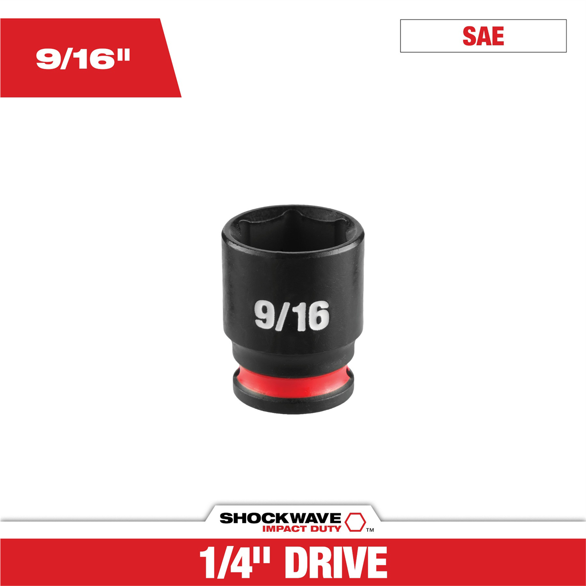 Milwaukee Tool Shockwave™ Impact Duty 1/4" Drive 9/16" Standard 6 Point Socket
