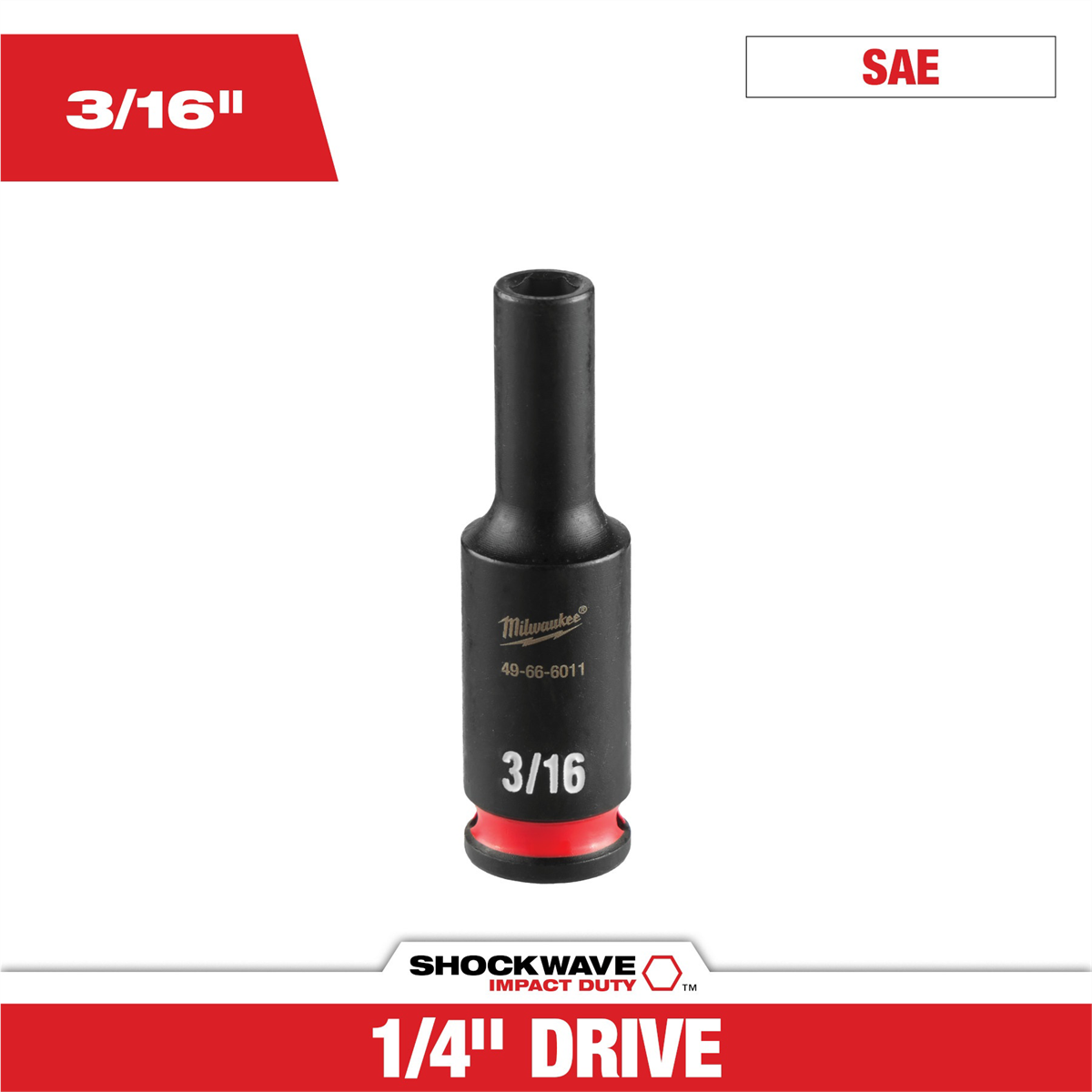 Milwaukee Tool Shockwave™ Impact Duty 1/4" Drive 3/16" Deep 6 Point Socket