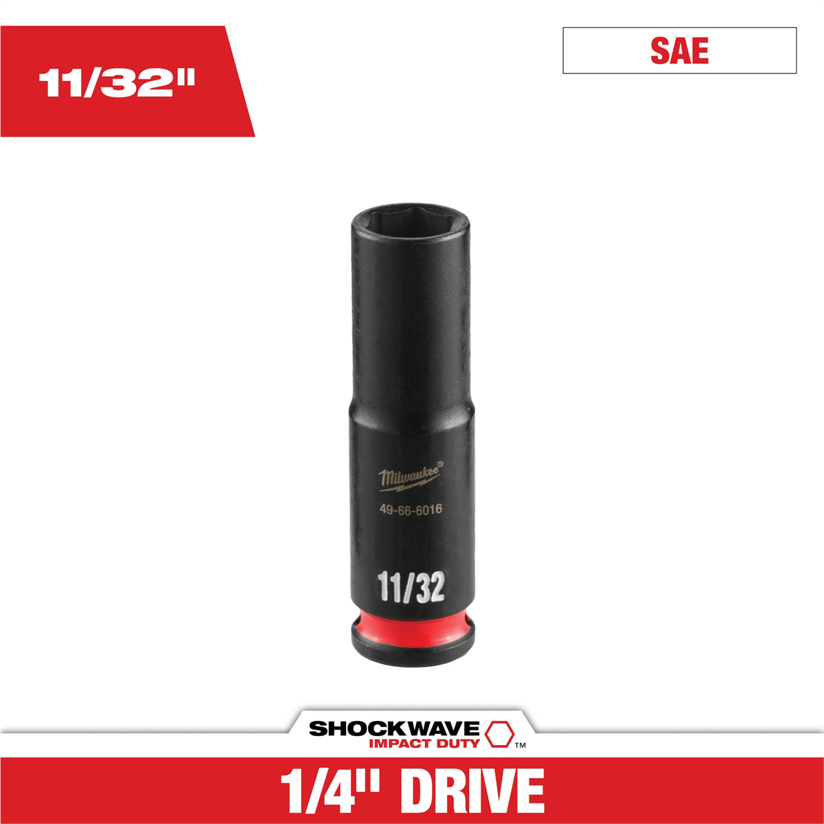 Milwaukee Tool Shockwave™ Impact Duty 1/4" Drive 11/32" Deep 6 Point Socket