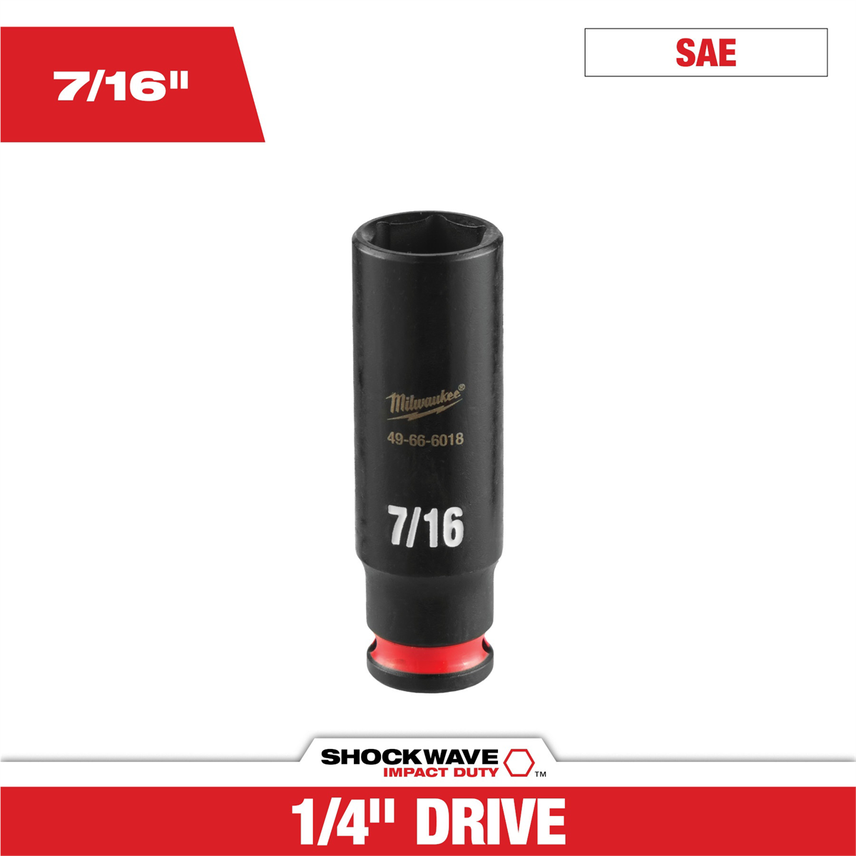 Milwaukee Tool Shockwave™ Impact Duty 1/4" Drive 7/16" Deep 6 Point Socket