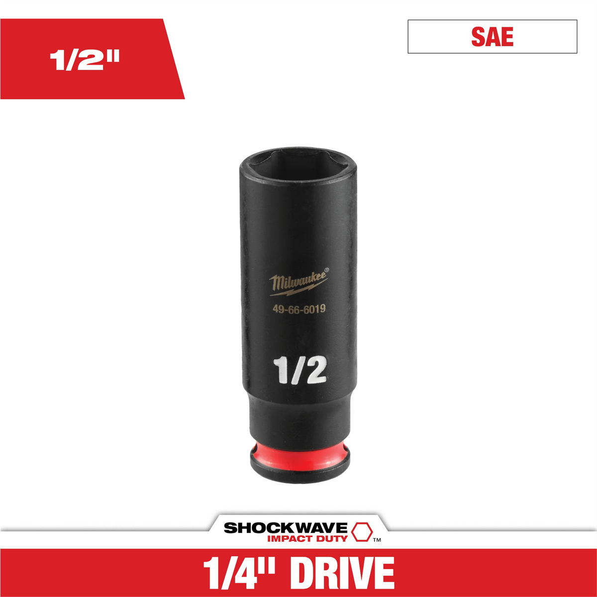 Milwaukee Tool Shockwave™ Impact Duty 1/4" Drive 1/2" Deep 6 Point Socket