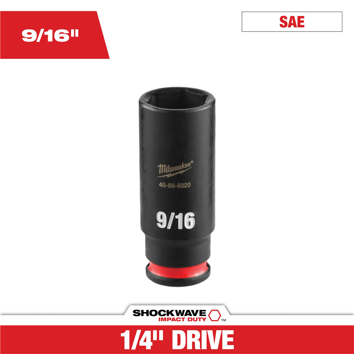 Milwaukee Tool Shockwave™ Impact Duty 1/4" Drive 9/16" Deep 6 Point Socket