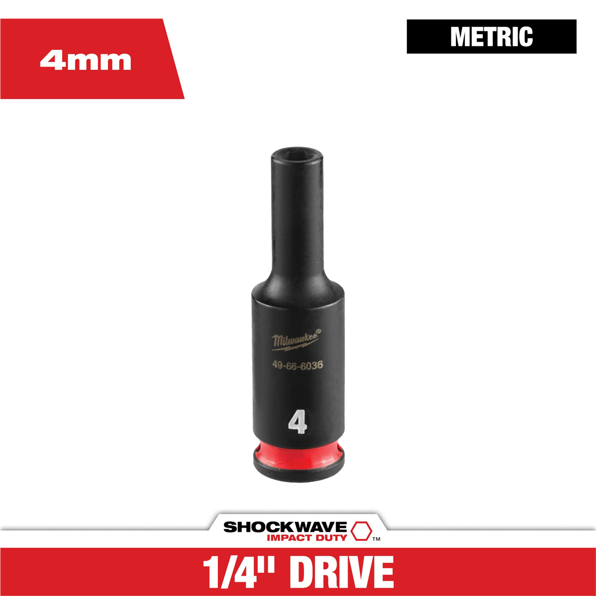 Milwaukee Tool Shockwave™ Impact Duty 1/4" Drive 4mm Deep 6 Point Socket