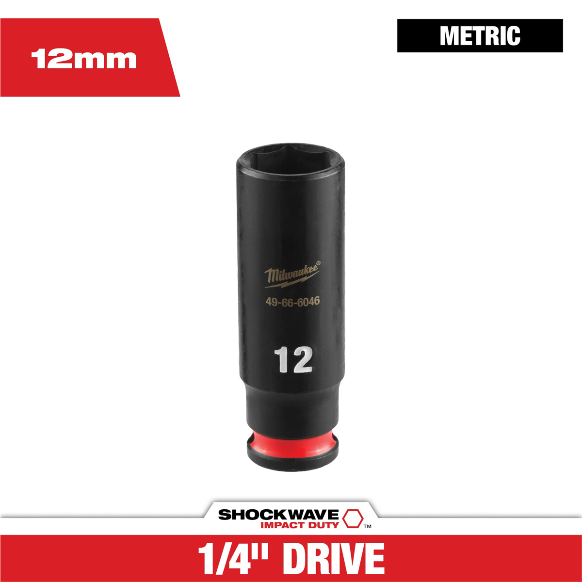 Milwaukee Tool Shockwave™ Impact Duty 1/4" Drive 12mm Deep 6 Point Socket