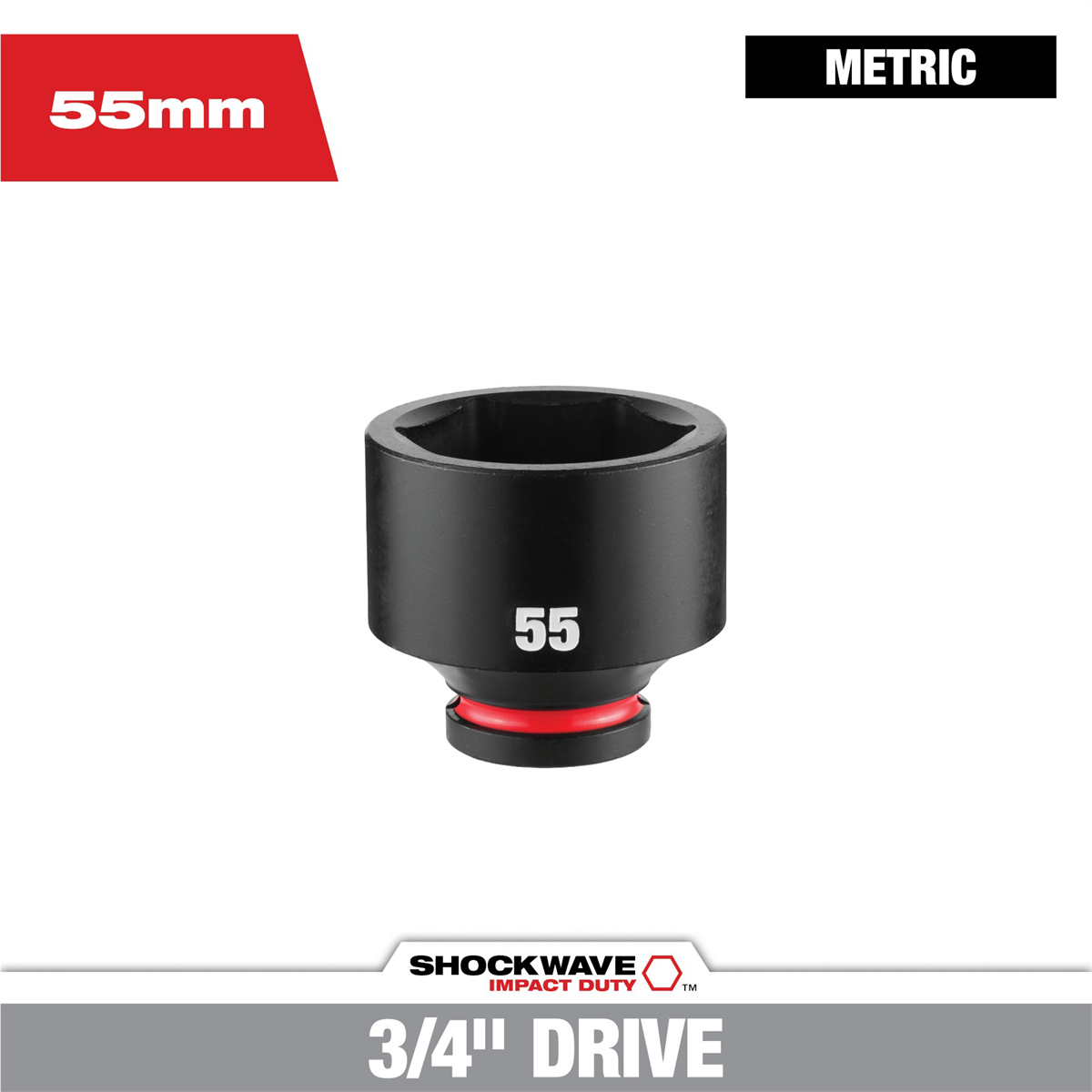 Milwaukee Tool SHOCKWAVE™ Impact Duty 3/4" Drive 55MM Standard 6 Point Socket