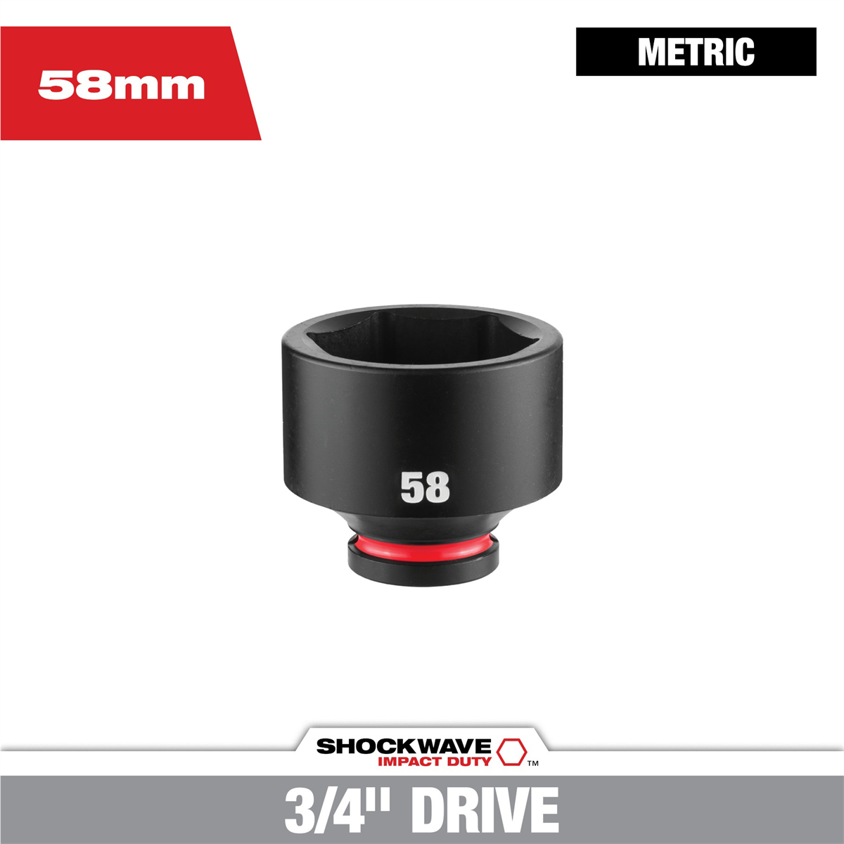 Milwaukee Tool SHOCKWAVE™ Impact Duty 3/4" Drive 58MM Standard 6 Point Socket