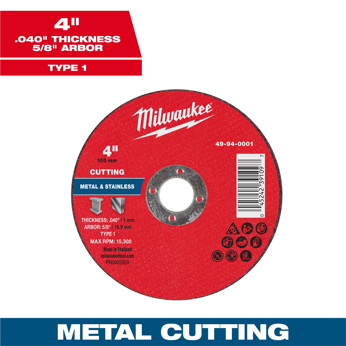 Milwaukee Tool 4" X .040" X 5/8" Metal Cut Off Wheel -type 1