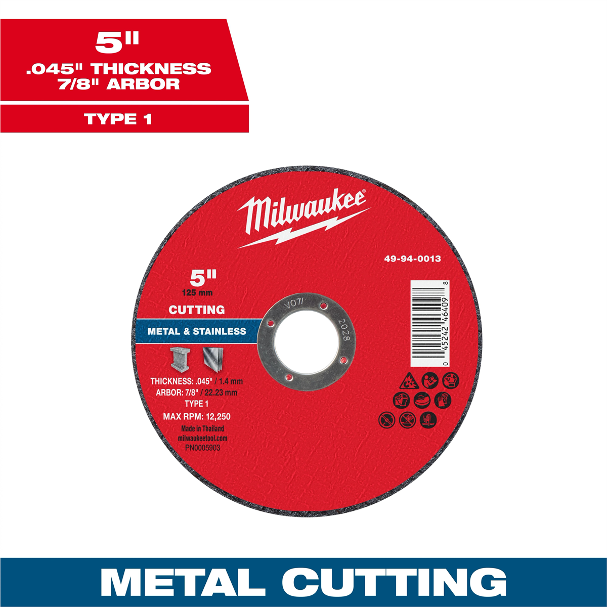 Milwaukee Tool 5" X .045" X 7/8" Metal Cut Off Wheel -type 1