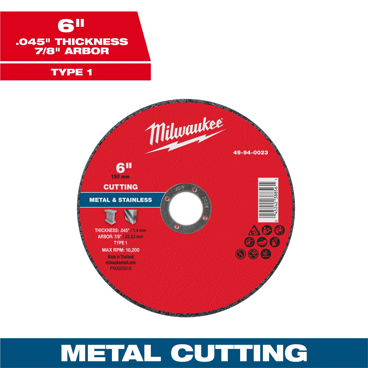 Milwaukee Tool 6" X .045" X 7/8" Metal Cut Off Wheel -type 1