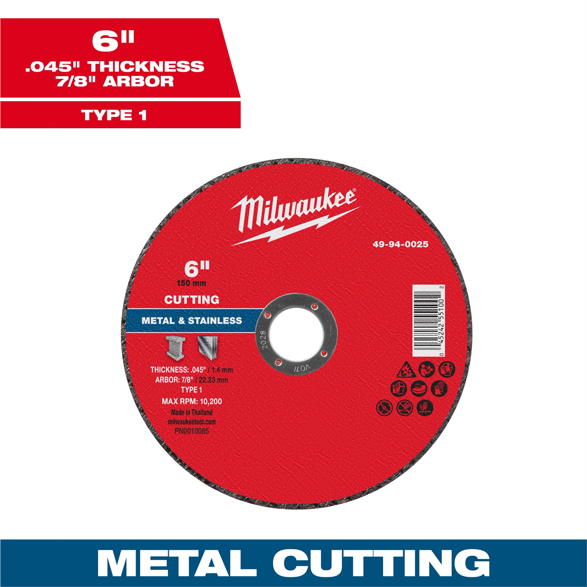 Milwaukee Tool 6" X .045" X 7/8" Metal Cut Off Wheel -type 1