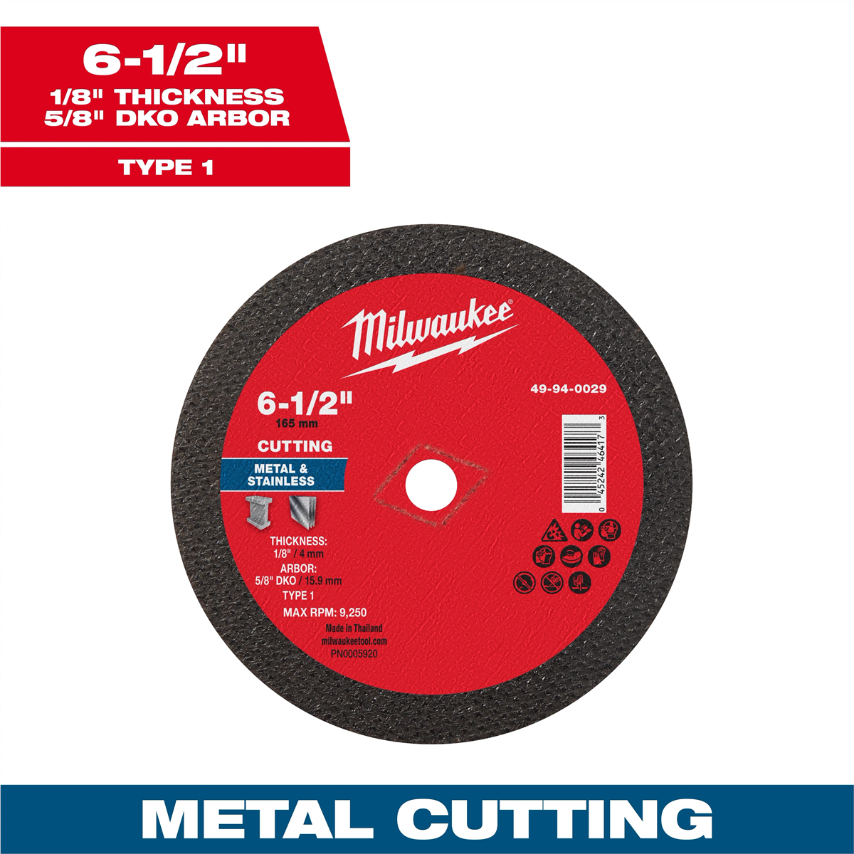 Milwaukee Tool 6-1/2" X 1/8" X 5/8" Dko Metal Cut Off Wheel -type 1