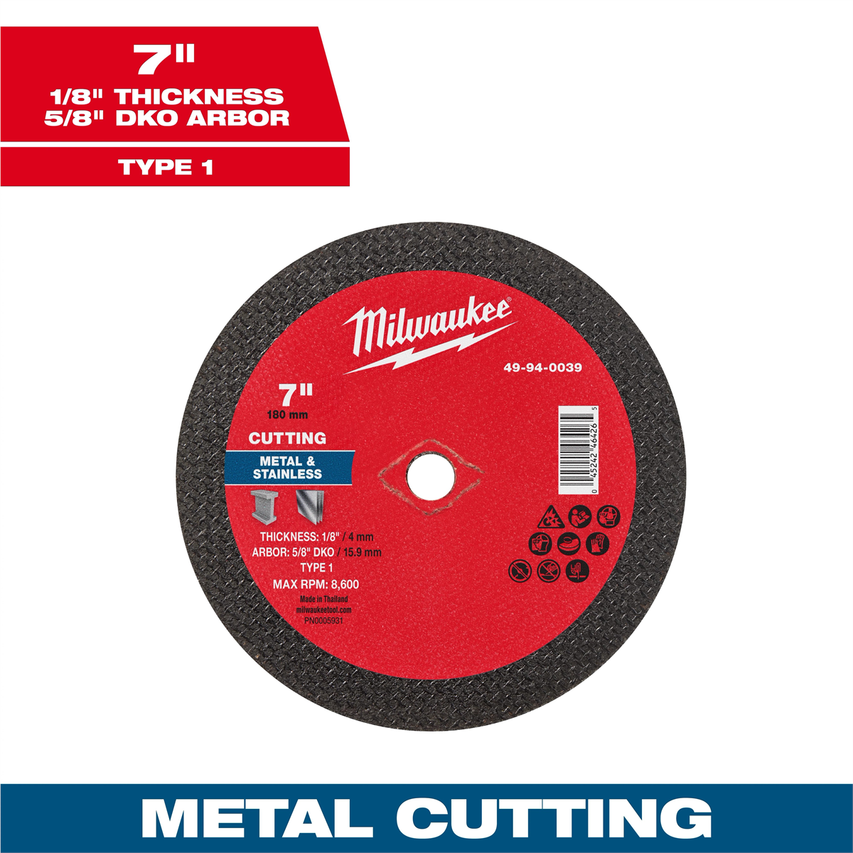 Milwaukee Tool 7" X 1/8" X 5/8" Dko Metal Cut Off Wheel -type 1
