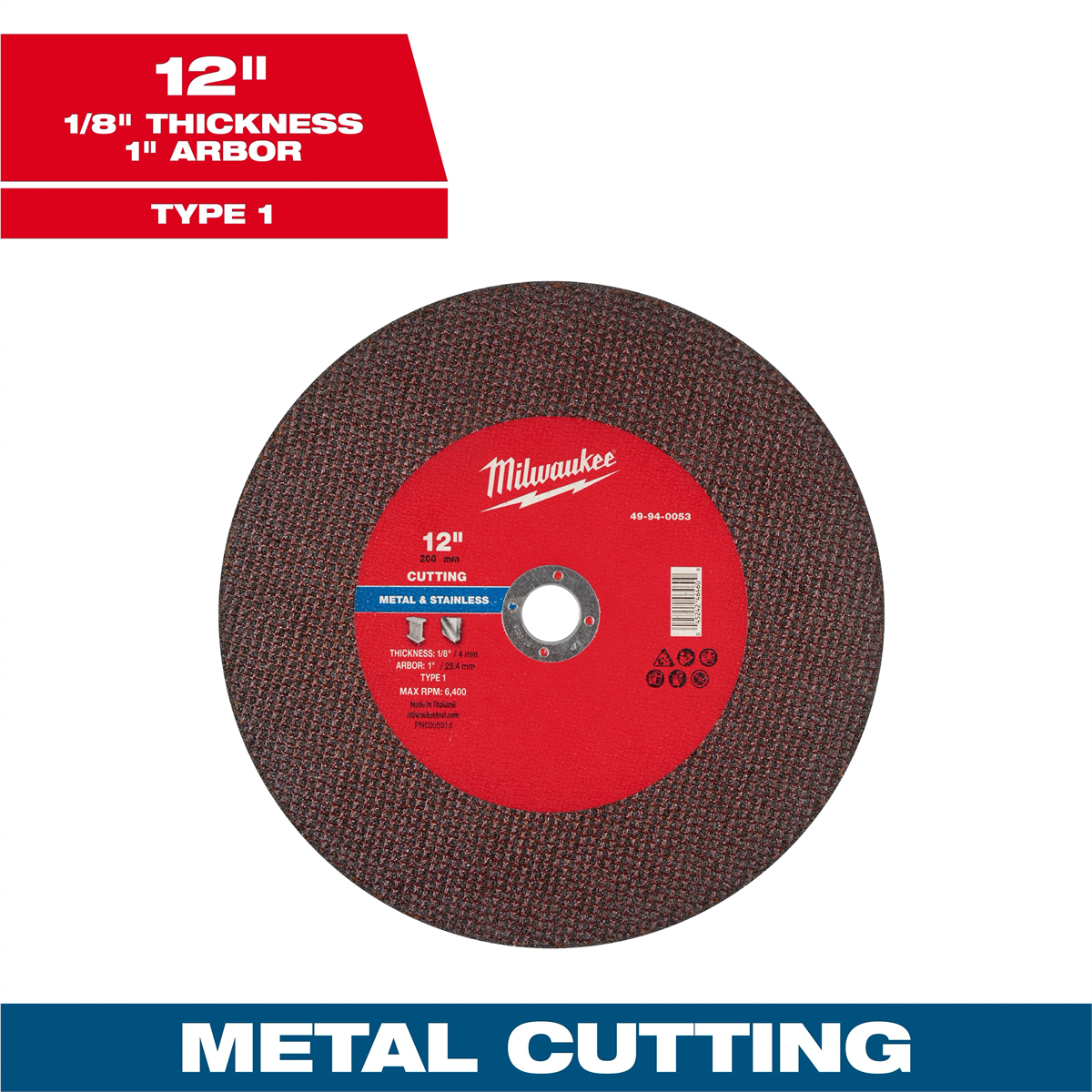Milwaukee Tool 12" X 1/8" X 1" Metal Cut Off Wheel -type 1