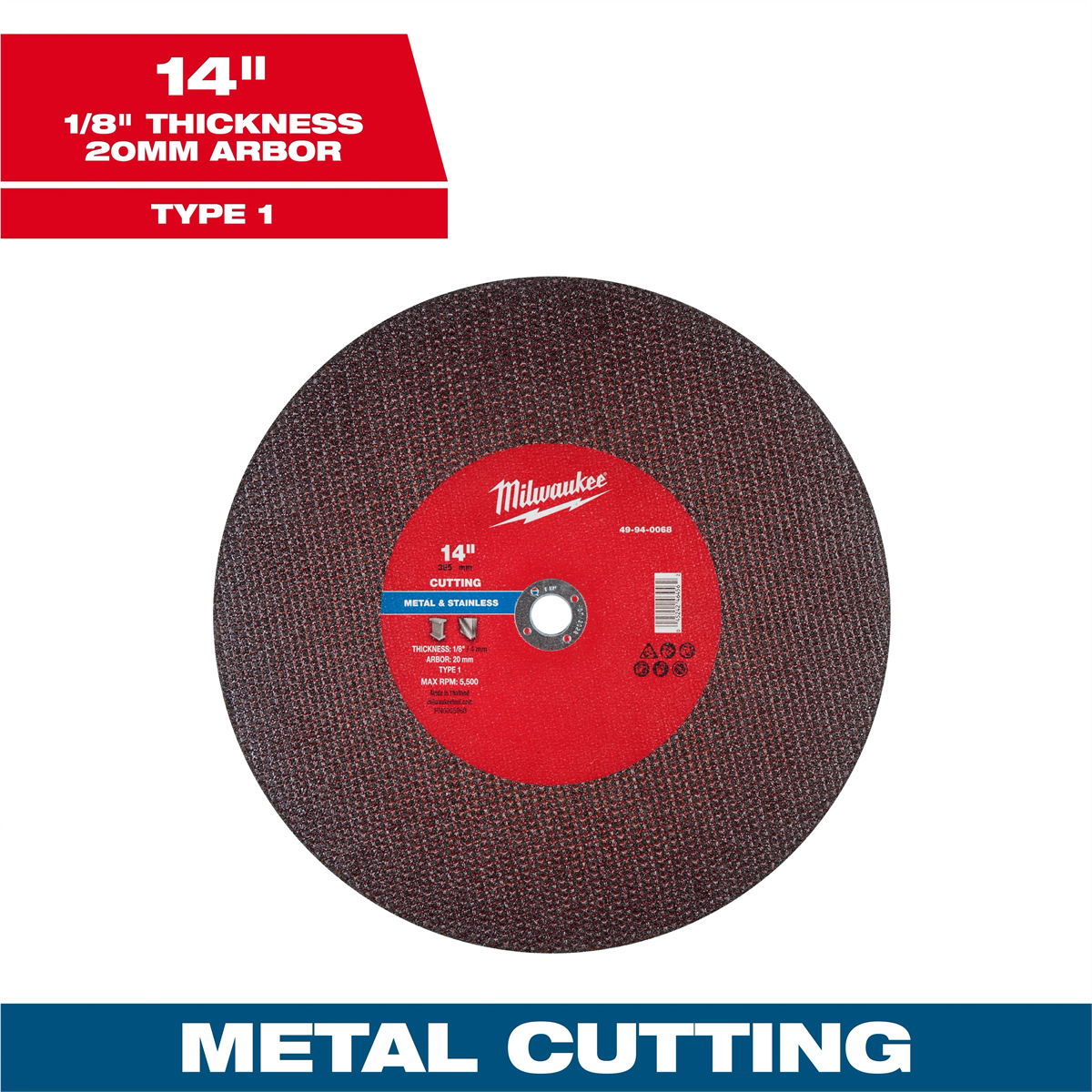 Milwaukee Tool 14" X 1/8" X 20mm Metal Cut Off Wheel -type 1
