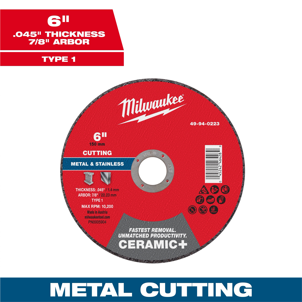 Milwaukee Tool 6" X .045" X 7/8" Ceramic+ Metal Cut Off Wheel -type 1