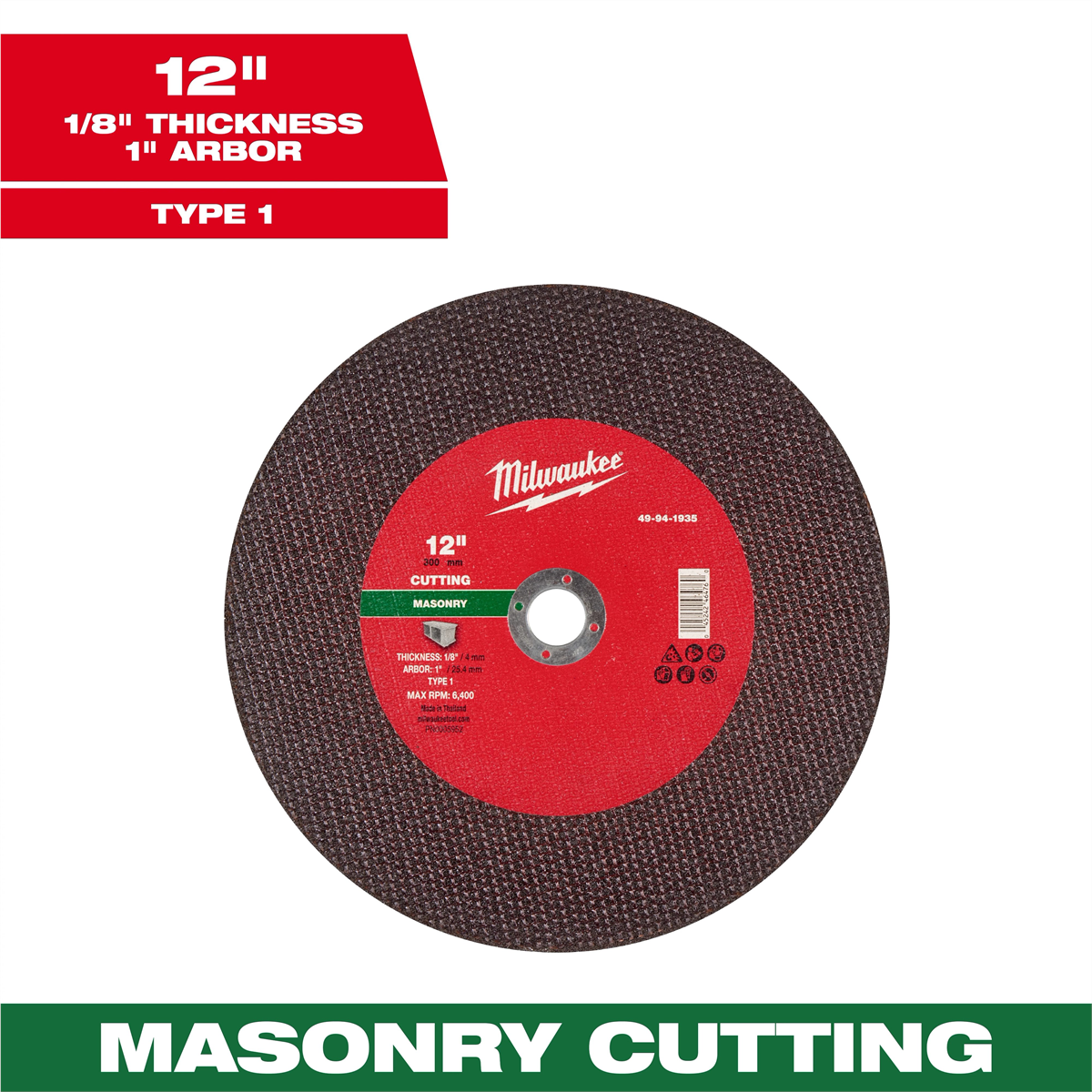 Milwaukee Tool 12" x 1/8" x 1" Masonry Cut Off Wheel -Type 1