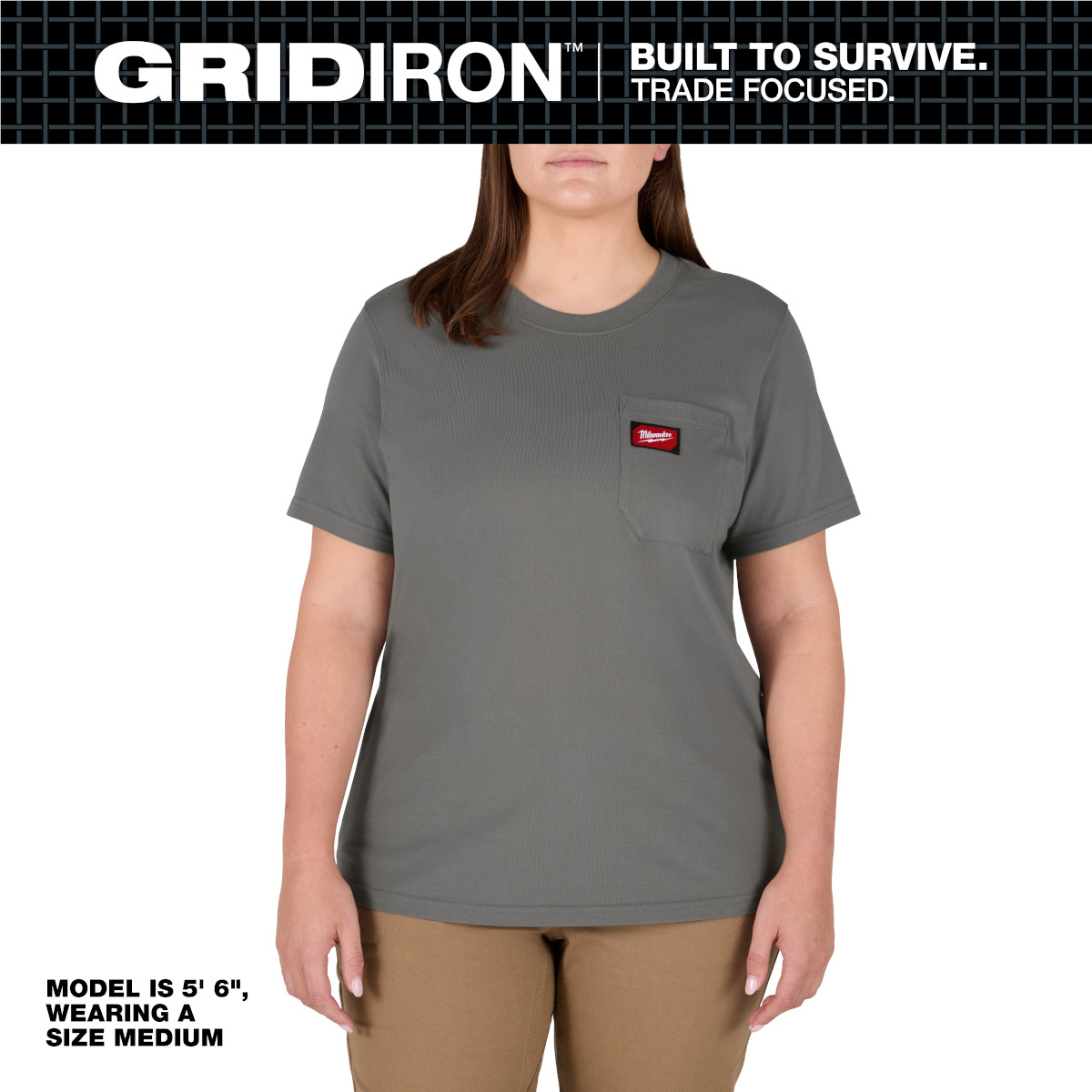 Milwaukee Tool Women's Gridiron Pocket T-shirt - Short Sleeve - Gray - M