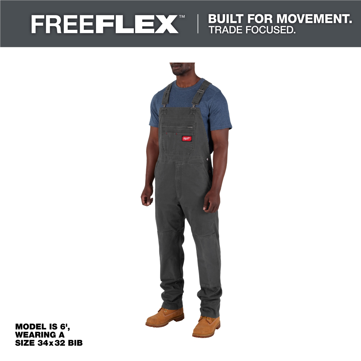 Milwaukee Tool FREEFLEX Unlined Bib Overalls - Gray - Size 38 X 30