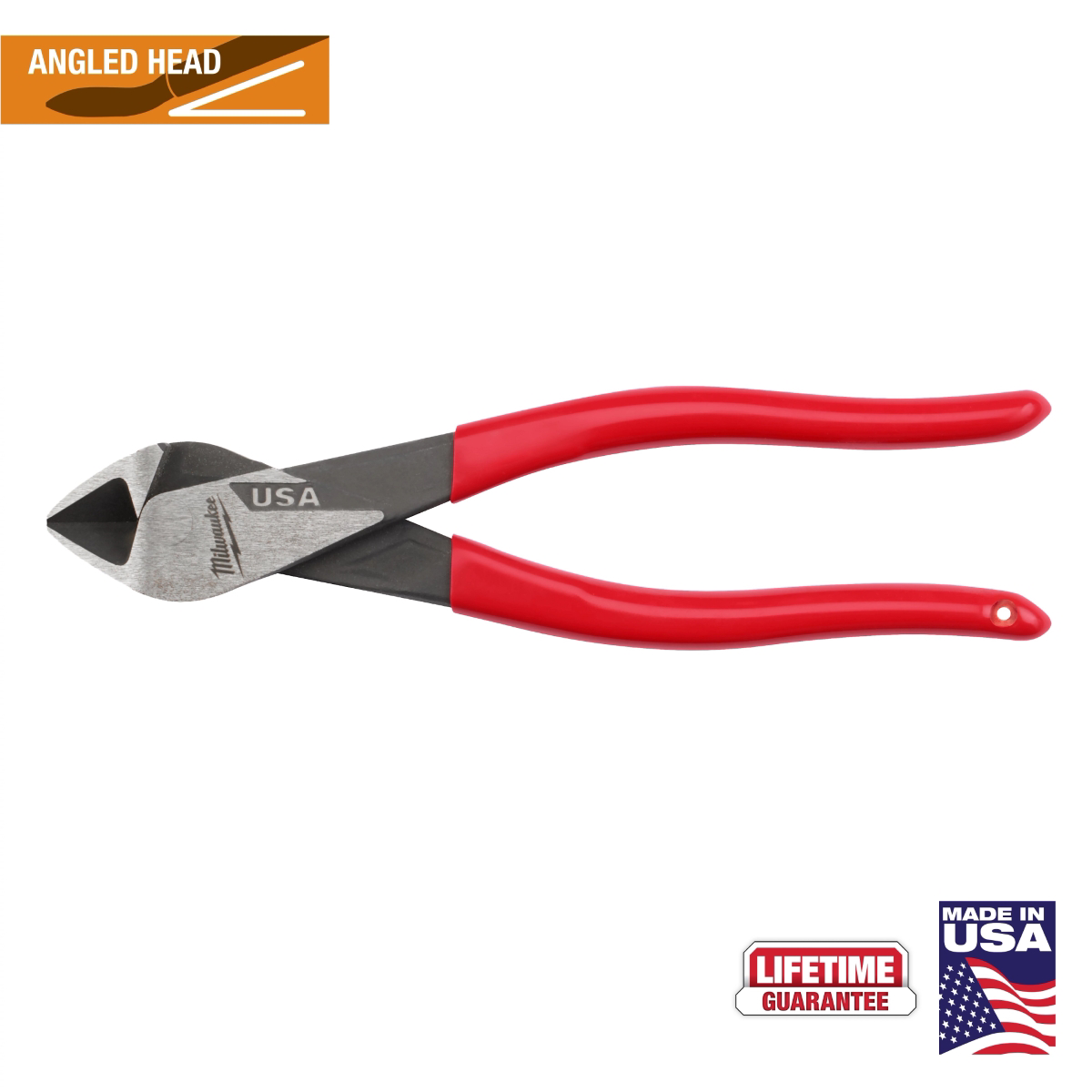Milwaukee Tool 8 Inch Angled Head Diagonal Dipped Grip Cutting Pliers (USA)