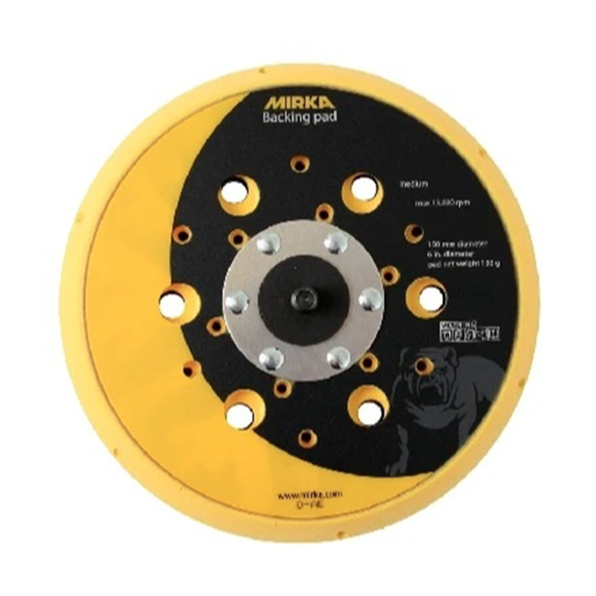 Mirka Abrasives 916GV48 Grip Faced Vacuum Back-Up Pad, 6 in Dia, Hook and Loop Attachment