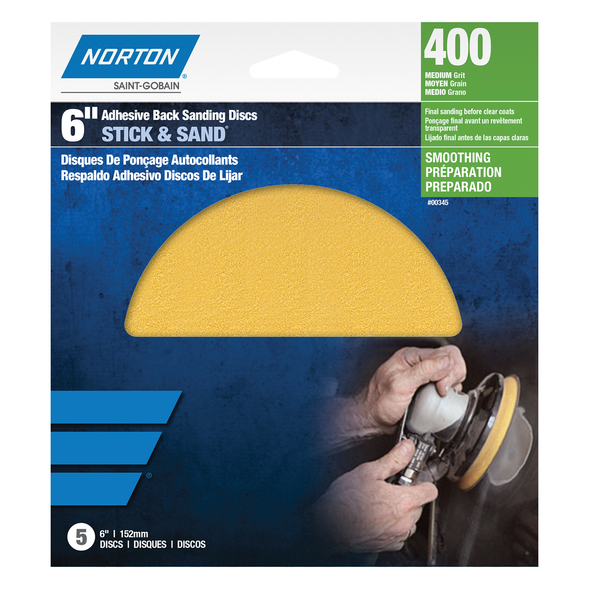 Norton 00346 A290 Series Stick and Sand Disc, 6 in, P320 Grit, Aluminum Oxide, PSA Attachment